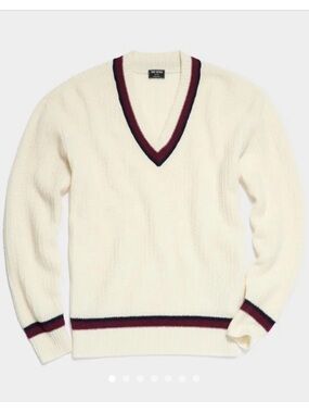 Todd Snyder Cricket 100% Lambs Wool V-Neck Sweater LARGE Cream